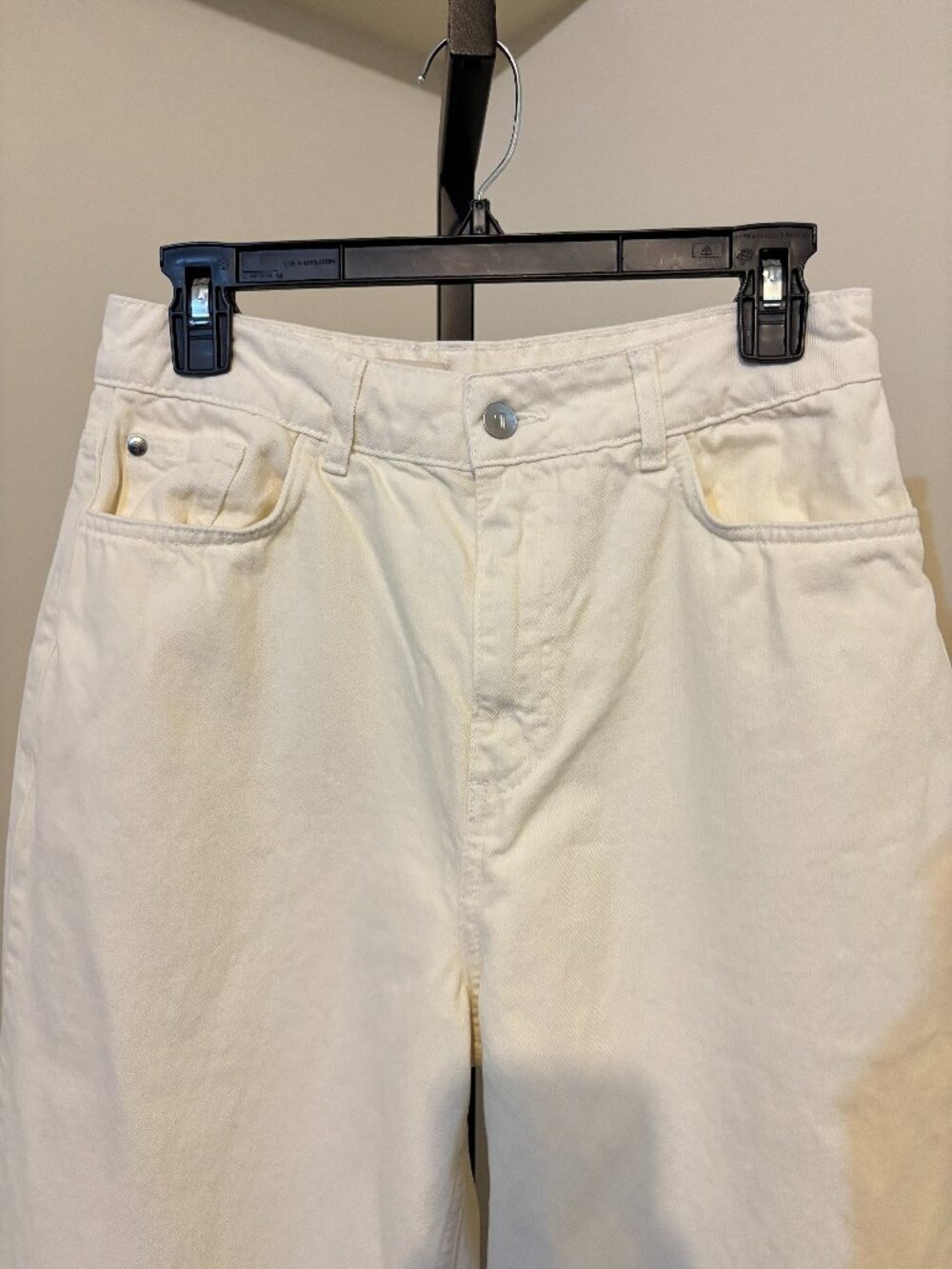 Anthropologie Pilcro Cotton White Wide Leg Ruffle Hem Jeans - Picture 7 of 15